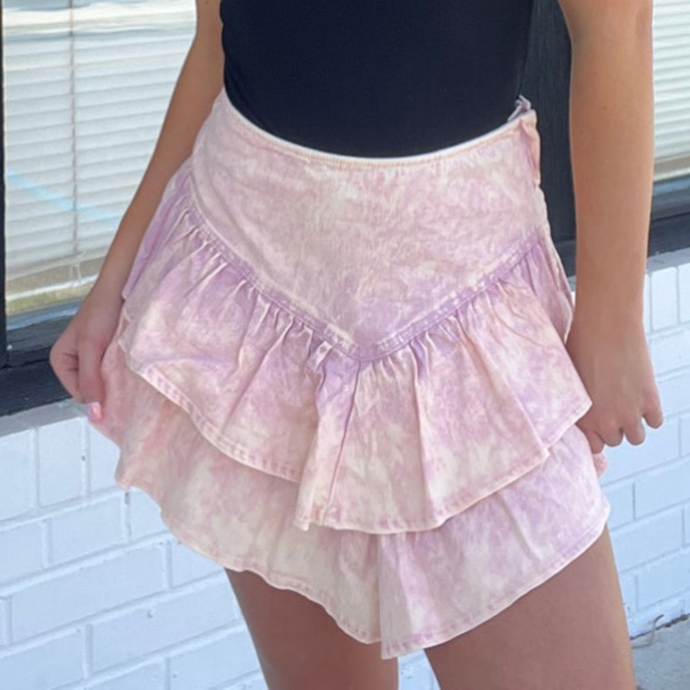 LFD Pink Acid Wash Ruffled Mini Skirt sz: Small NWT